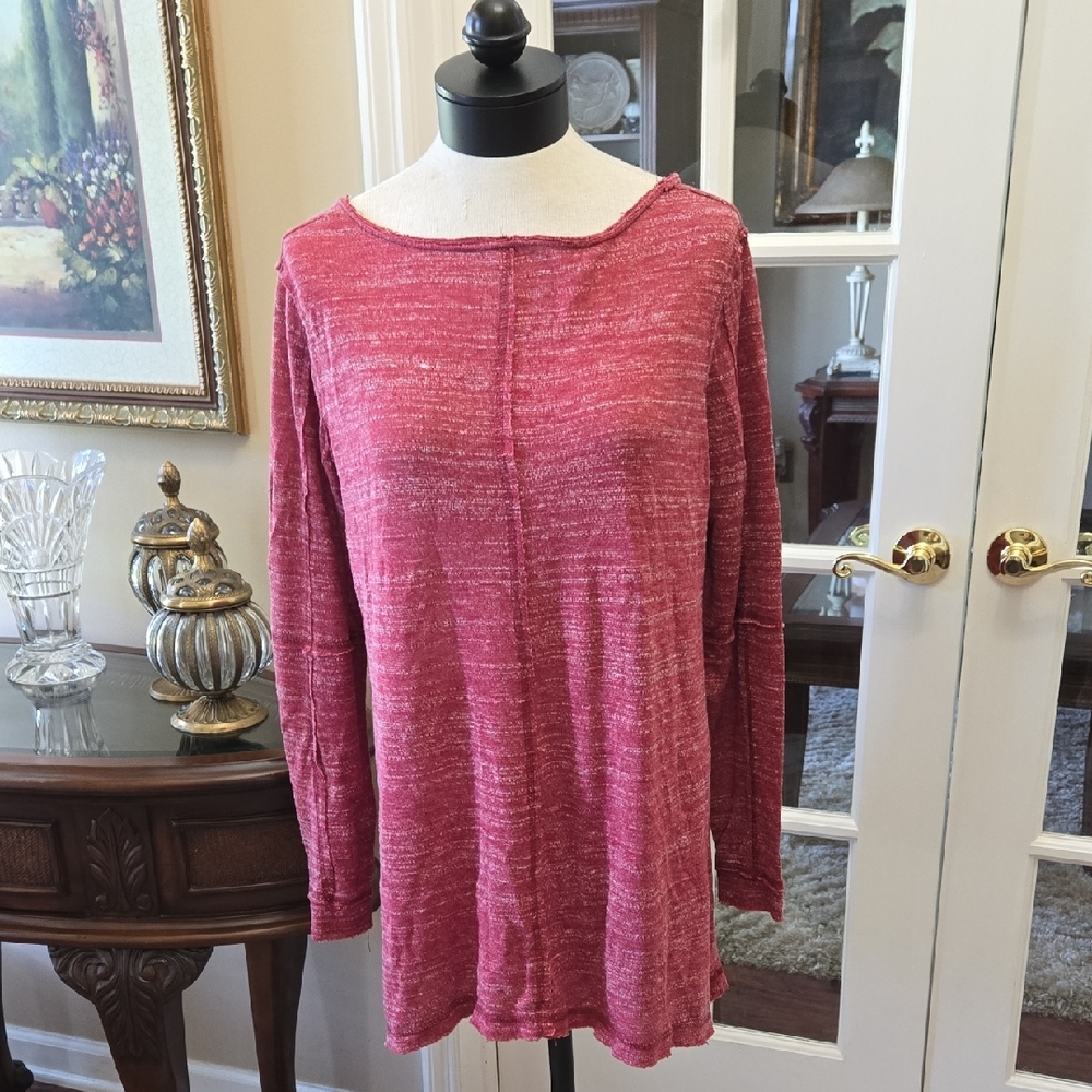 Umgee Maroon Mingled Long Sleeve Knit Top Vneck In Back W/gathering MEDIUM EUC